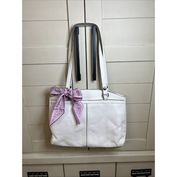 Patricia Nash Classic Poppy White Genuine Leather Shoulder Tote Bag